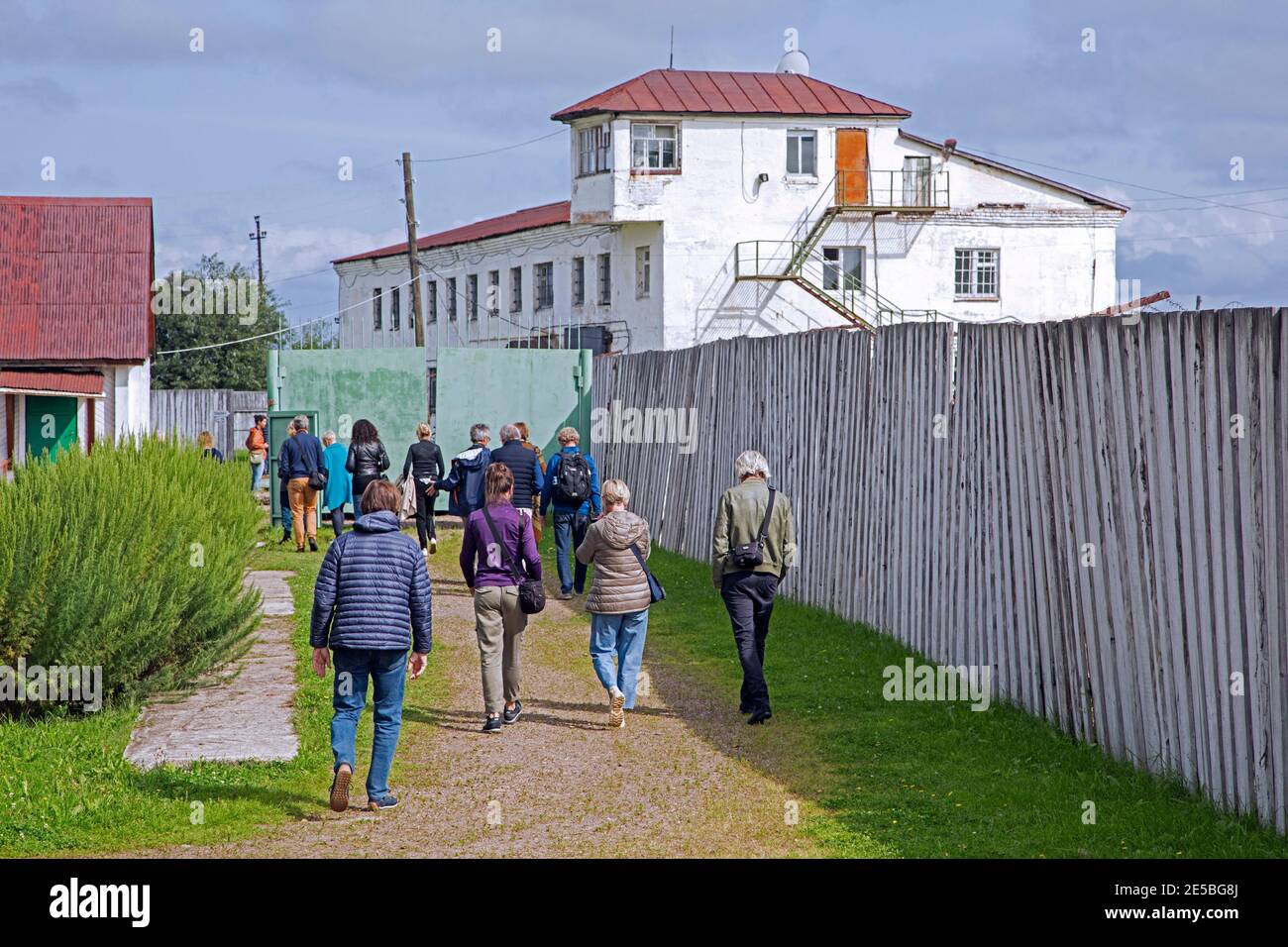 Tourists visiting the Gulag Perm-36 / ITK-6 / Gulag Museum, Soviet forced labour camp near the village Kuchino, Perm Krai, Russia Stock Photo