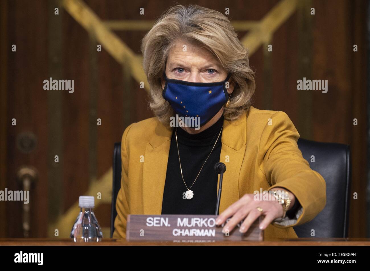 Washington, United States. 27th Jan, 2021. Chairwoman Lisa Murkowski, R-Alaksa, arrives for a hearing to examine the nomination of Former Michigan Governor Jennifer Granholm to be Secretary of Energy, on Capitol Hill in Washington, DC, on January 27, 2021. Photo by Jim Watson/UPI Credit: UPI/Alamy Live News Stock Photo