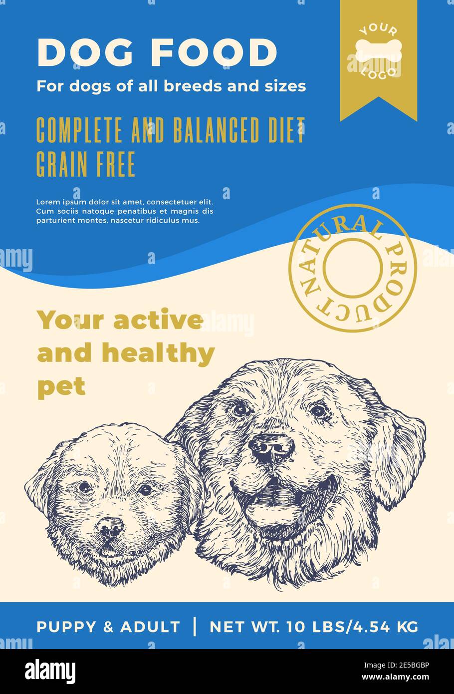 Dog Food Label Template. Abstract Vector Packaging Design Layout