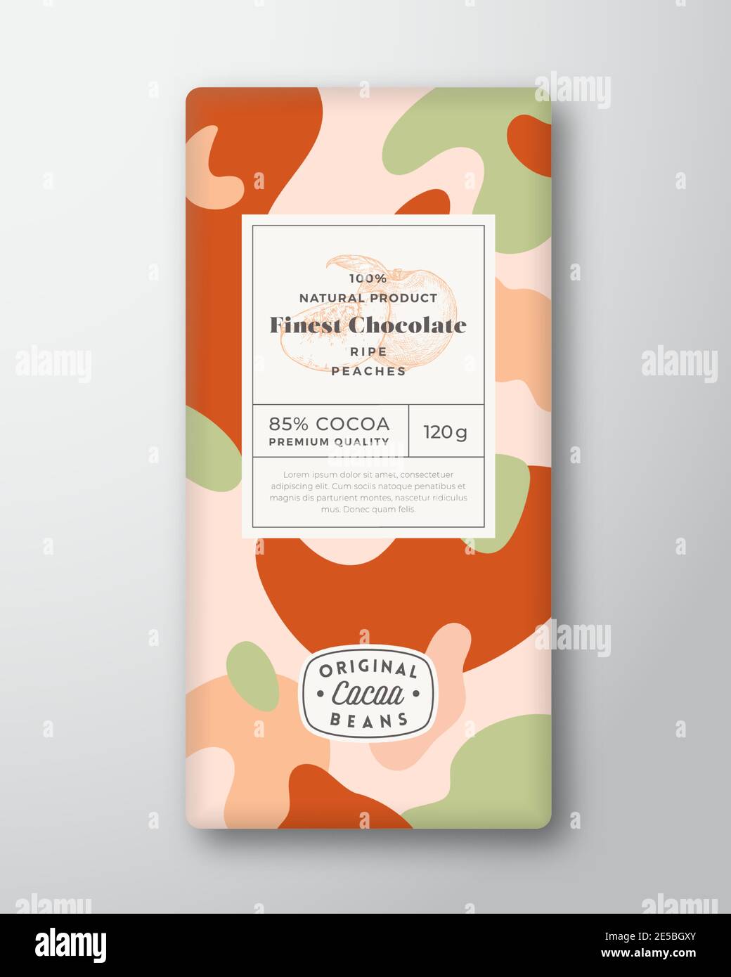 Peach Chocolate Label Abstract Shapes Vector Packaging Design Layout With Soft Realistic Shadows Modern Typography Hand Drawn Fruit Silhouette And Stock Vector Image Art Alamy
