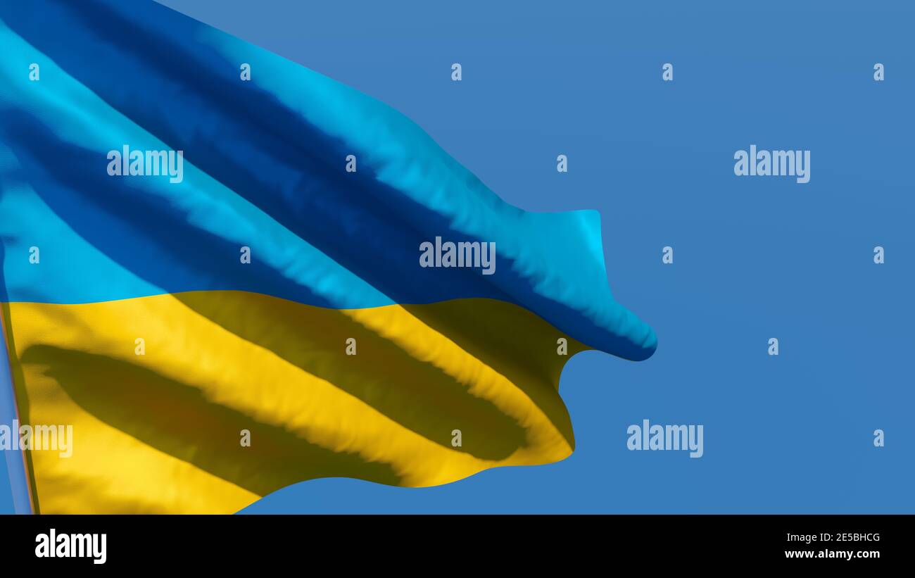 3D rendering of the national flag of Ukraine waving in the wind Stock ...