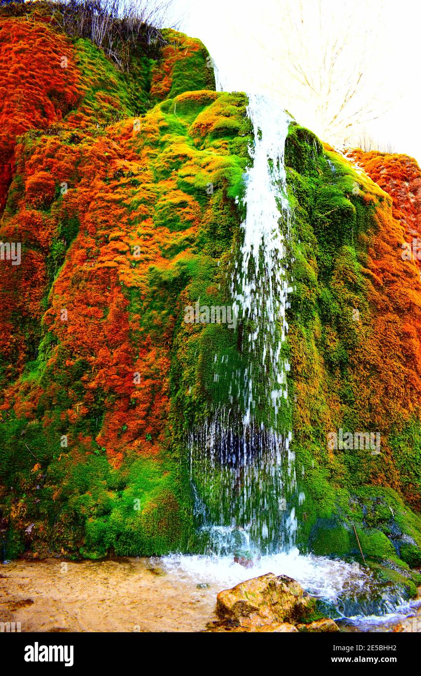 colorful waterfall Dreimühlenwasserfall Stock Photo