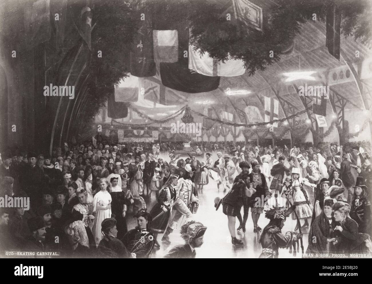 c.1900 vintage photograph: skating carnival photo composition by the William Notman studio, Canada. Stock Photo
