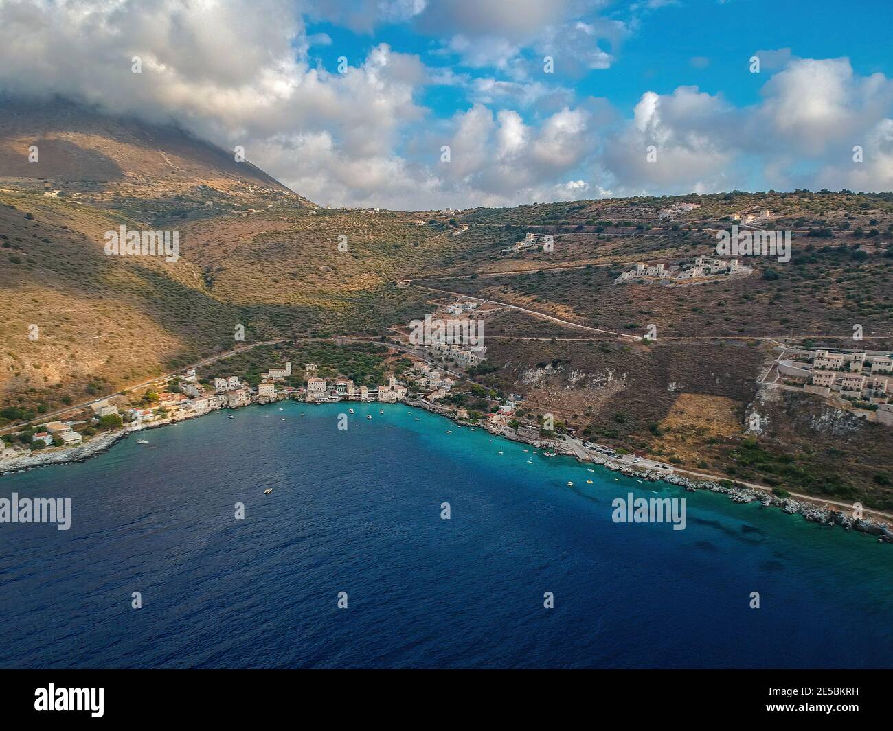 Iconic aerial view over the picturesque famous Limeni village in Mani