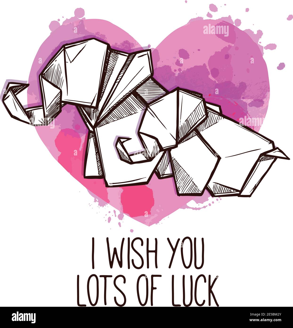 Origami elephants cordial good luck wish on special day card with heart