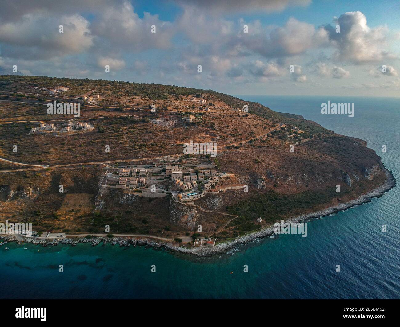 Iconic aerial view over the picturesque famous Limeni village in Mani