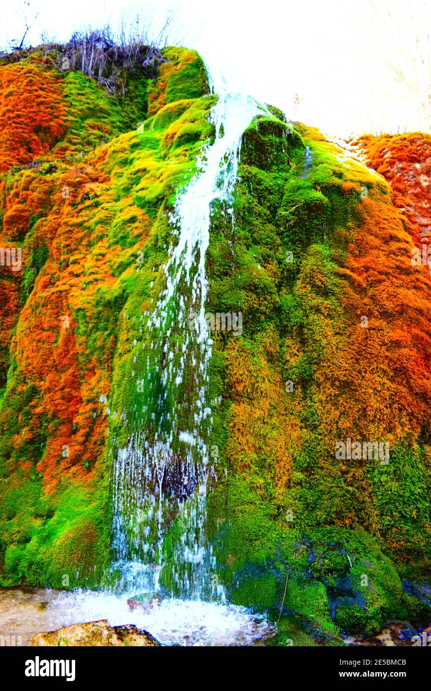 colorful waterfall Dreimühlenwasserfall Stock Photo