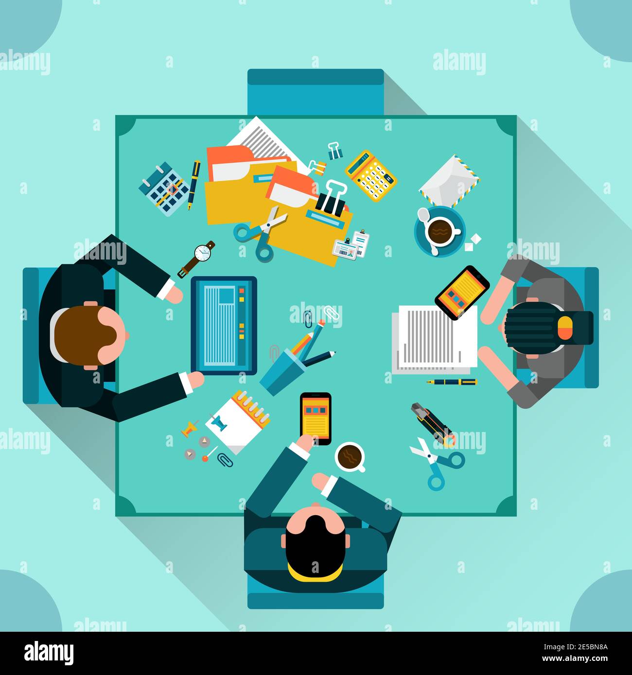 Office teamwork concept with top view people sitting at the table flat ...