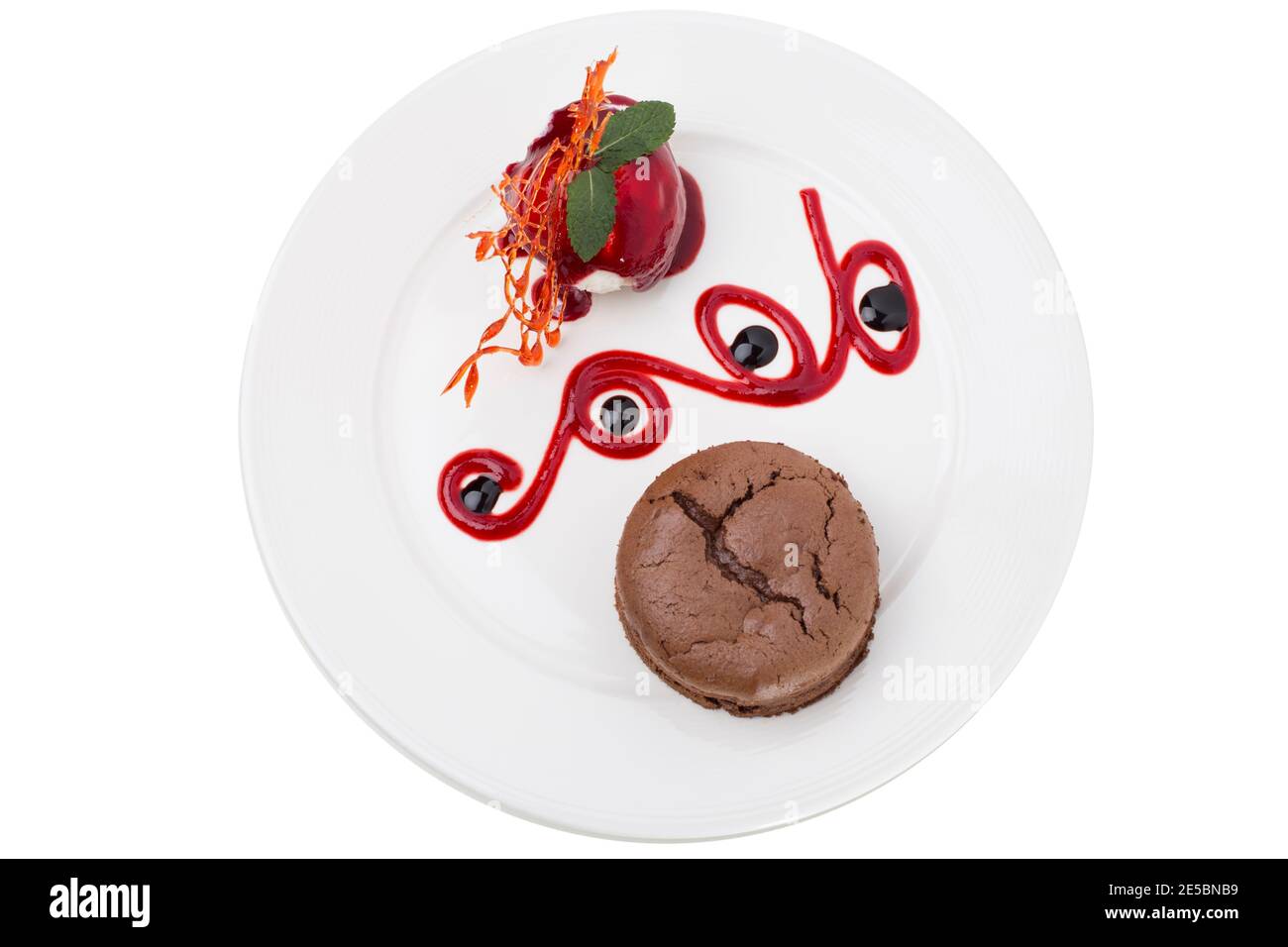 Chocolate Brownie with Vanilla Ice Cream and Mint. This is isolated in ...
