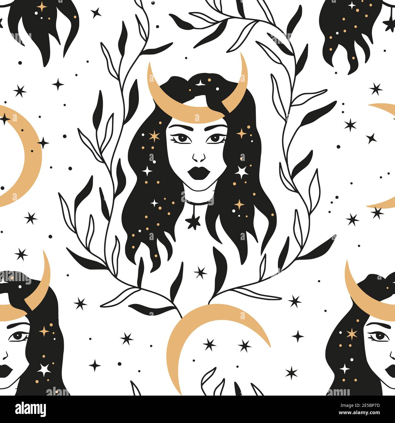 Woman Celestial Vector Seamless Pattern Moon Child Feminine Illustration Astronomy Abstract Girl Beauty Background With Moon And Star Shape Stock Vector Image Art Alamy