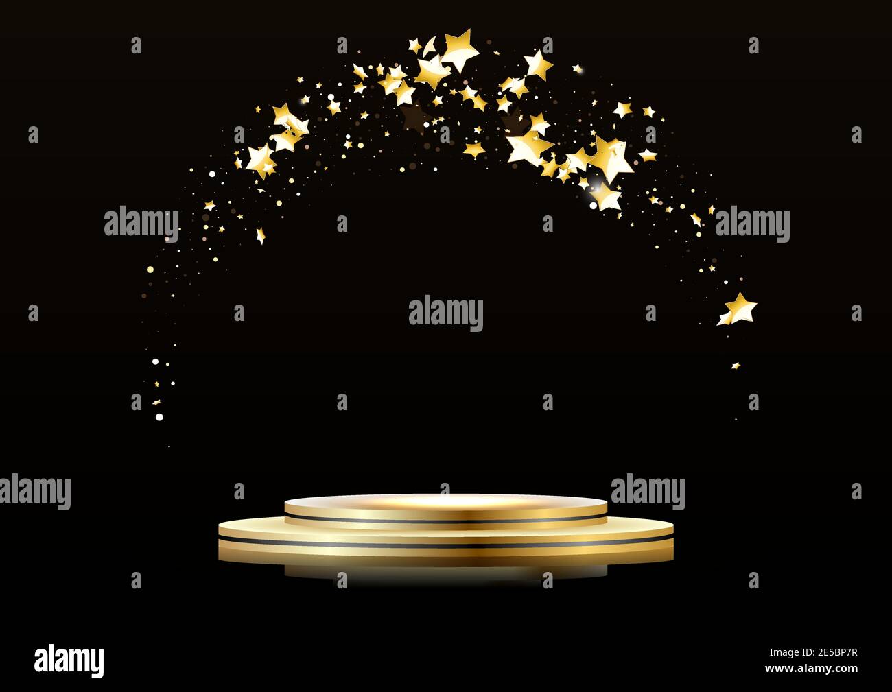 Stage podium with falling gold stars, the scene with the award ceremony ...
