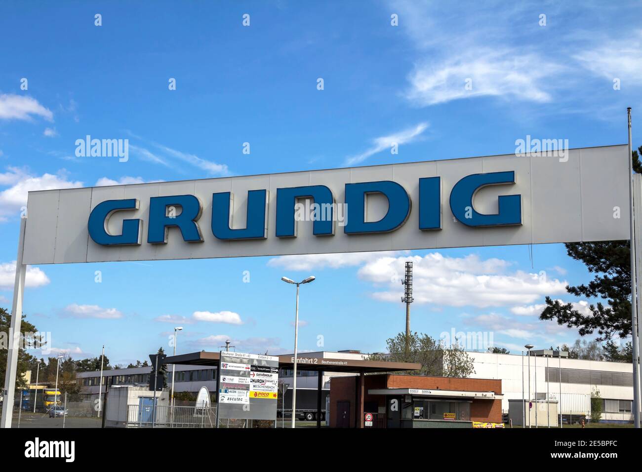 Grundig logo. Grundig is a German manufacturer of consumer electronics, domestic appliances and personal care products Stock Photo