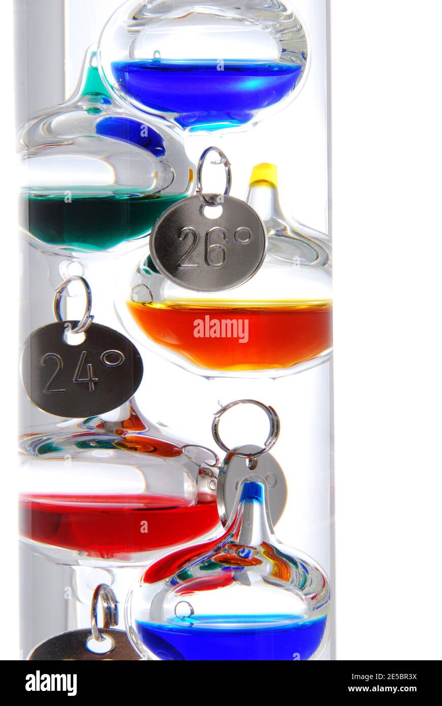 Colorful globes in liquid, water Galileo thermometer Stock Photo Alamy