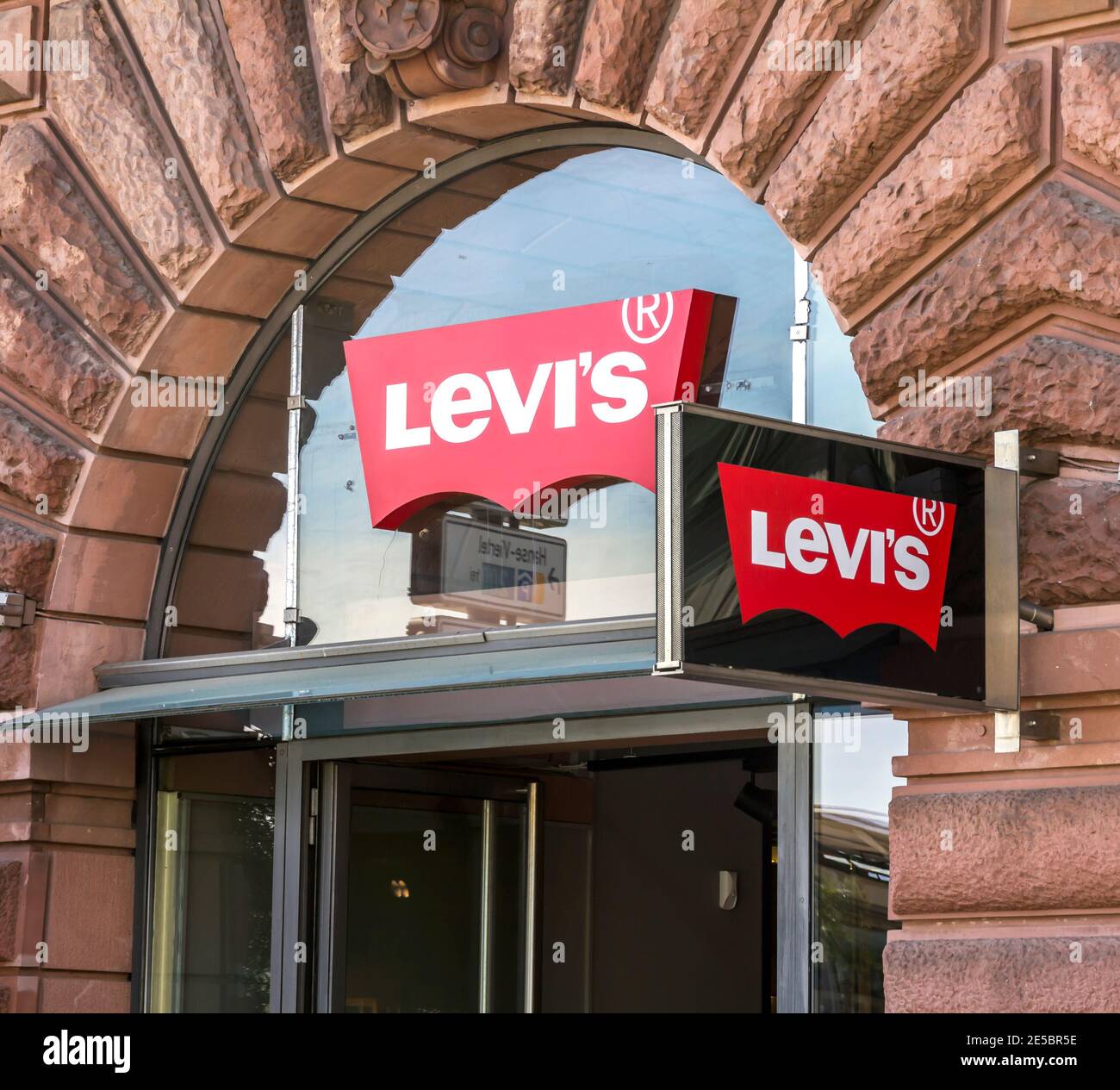 Hamburg, Germany: A store front sign for the jeans brand company known as Levi's Stock Photo