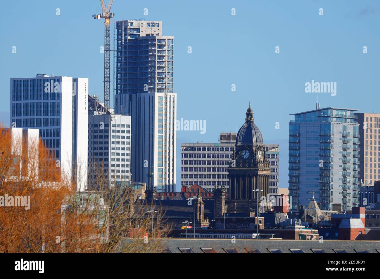 Apartment blocks & Town Hall Clock Tower in Leeds City Centre