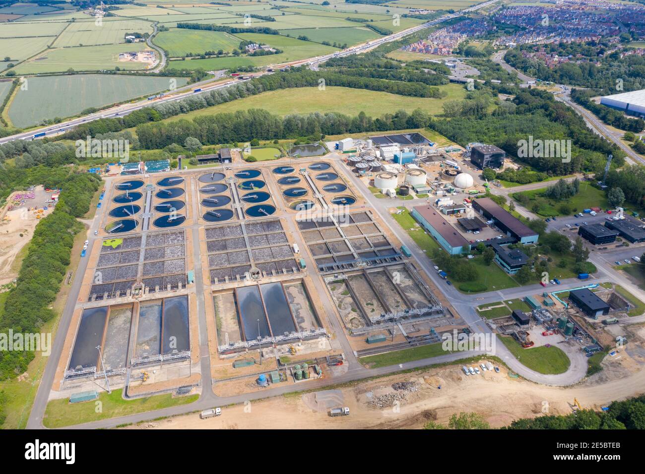 Aerial photo of a waste water recycling complex located in the town of