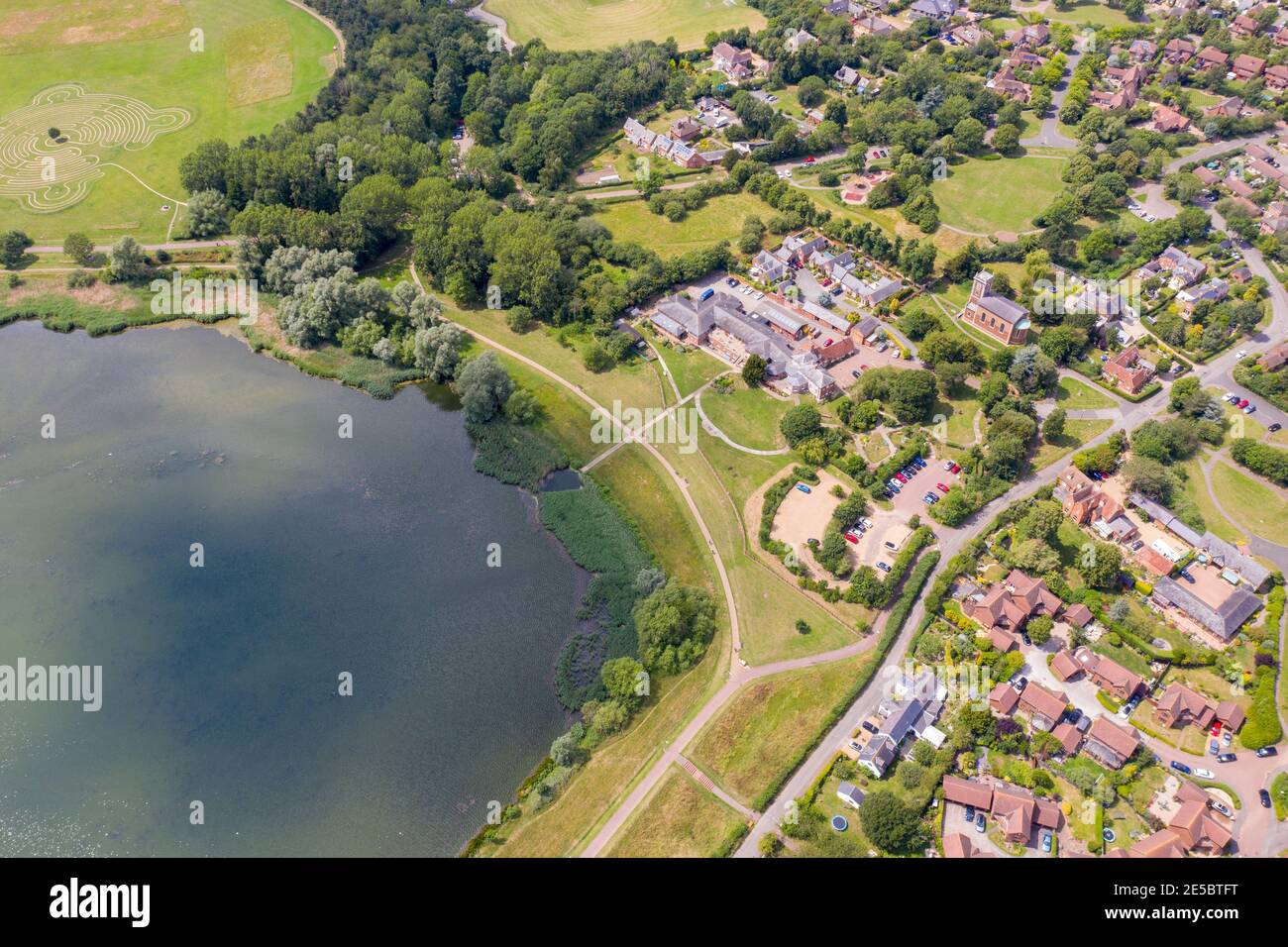 Aerial photo of the village of Milton Keynes in the UK showing a