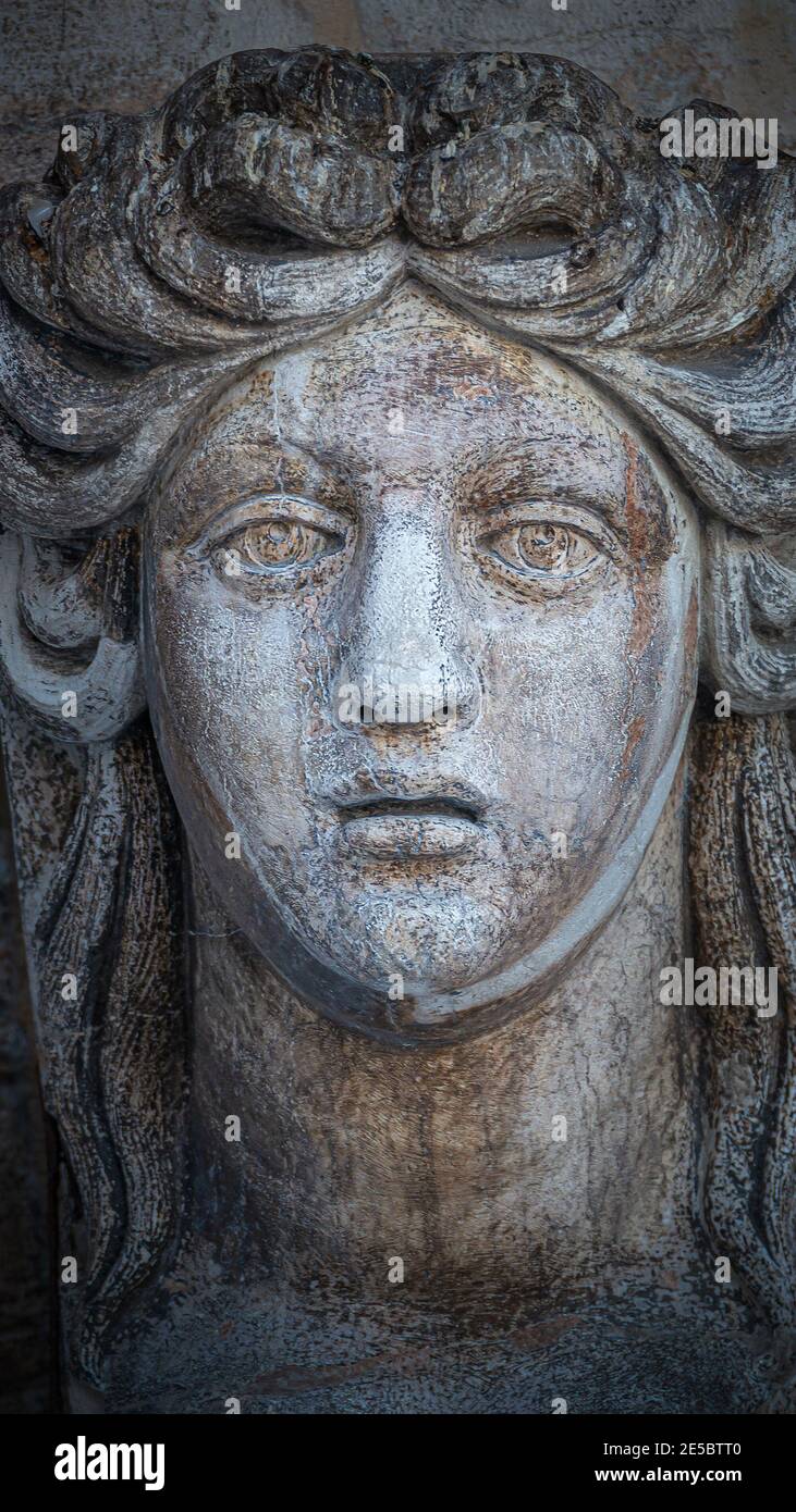 Ancient aged sculpture of beautiful Renaissance Era woman in