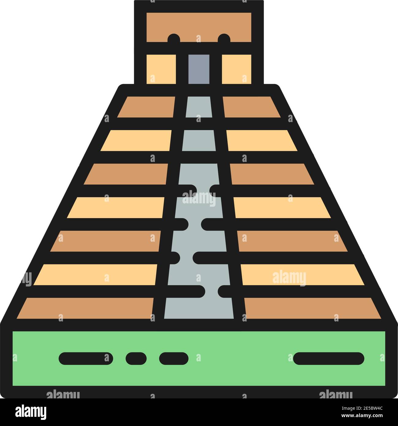 Chichen Itza, Pyramid of Kukulkan, Tulum, Teotihuacan flat color line icon. Stock Vector