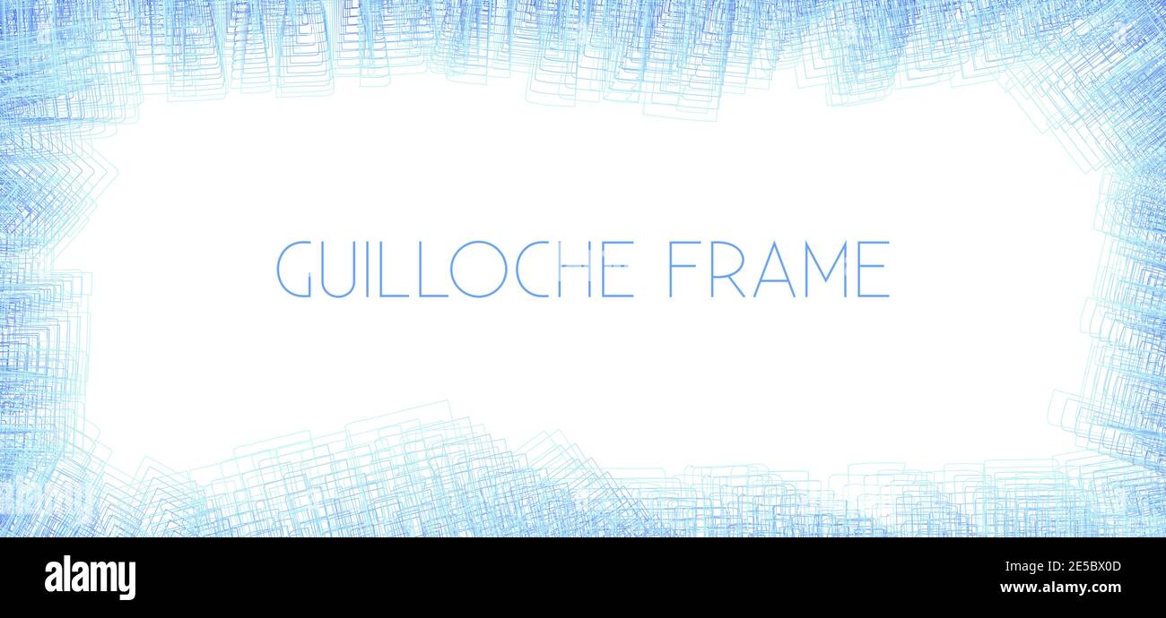 Abstract chaotic guilloche frame by light blue thin lines. Subtle vector graphic pattern Stock Vector