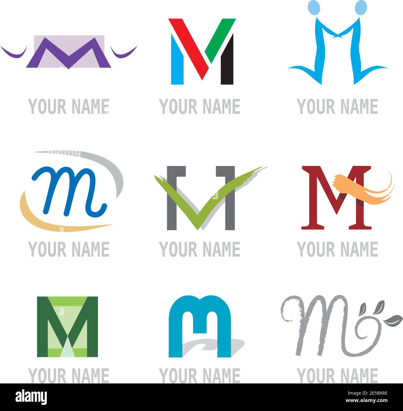 Set of Decorative Letter M Icons - Elements for Logo Design Stock Vector