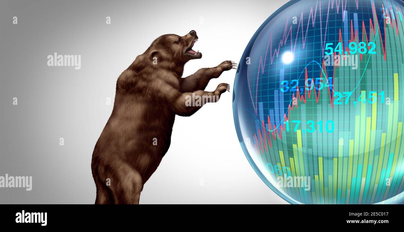 Bear market bubble burst and economic crash or stock market speculation