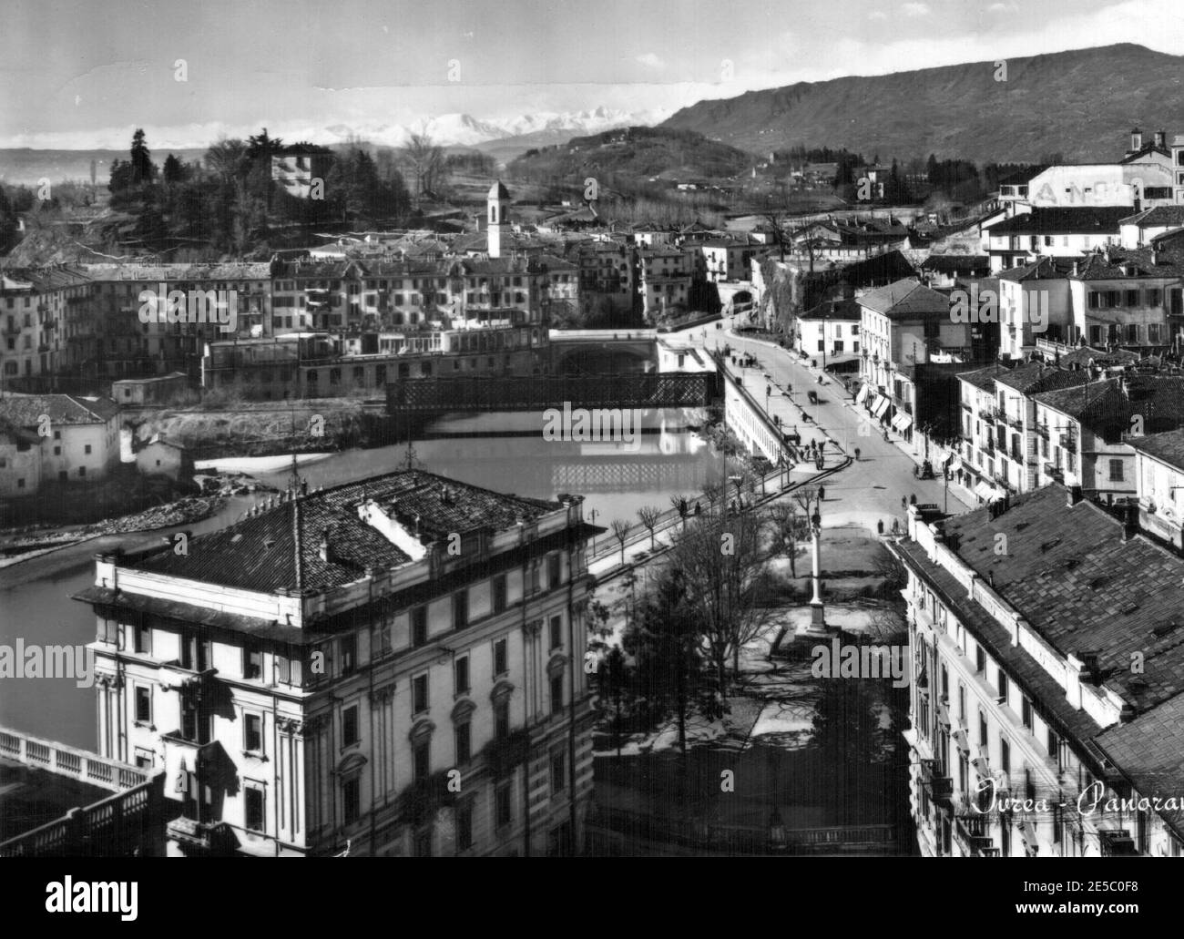 Ivrea, 1958, postalcard of the city, now world Heritage site for industrial history Stock Photo