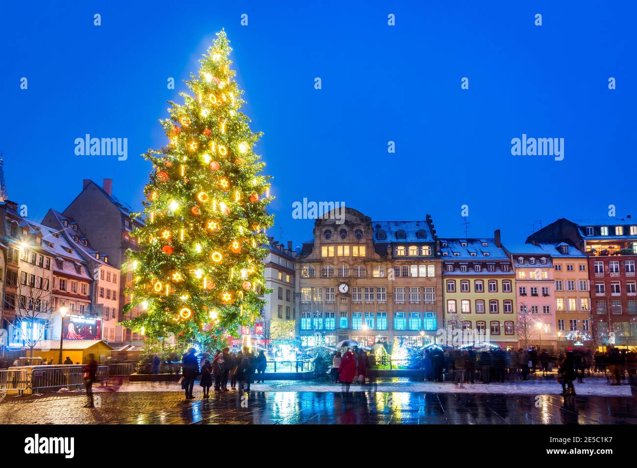 Strasbourg, France - December 2019. Place Kebler and Christmas Tree, Capitale de Noel in Alsace. Stock Photo