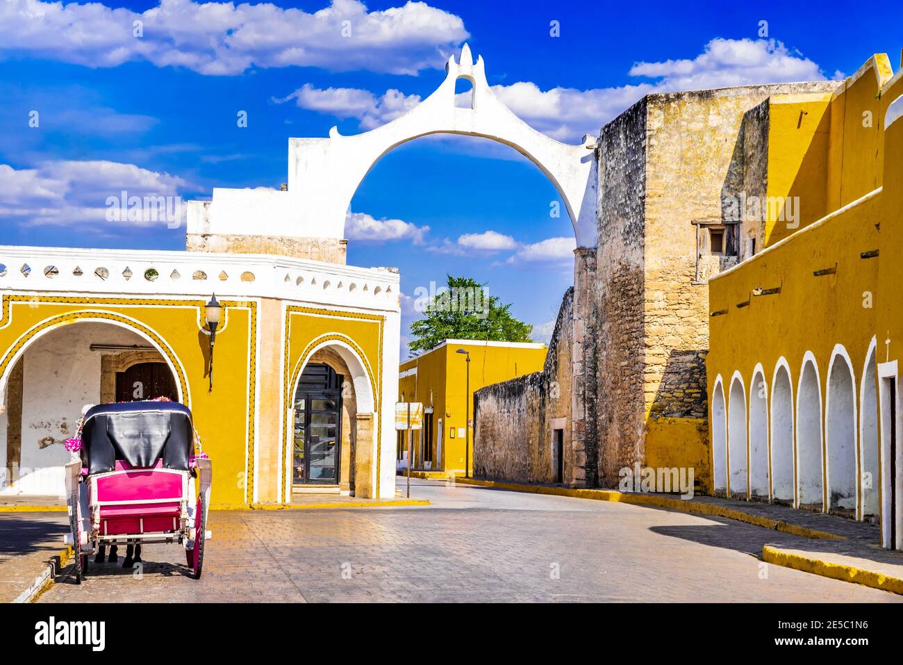 Izamal, Mexico. Yellow colonial town in Yucatan Peninsula, Central America. Stock Photo