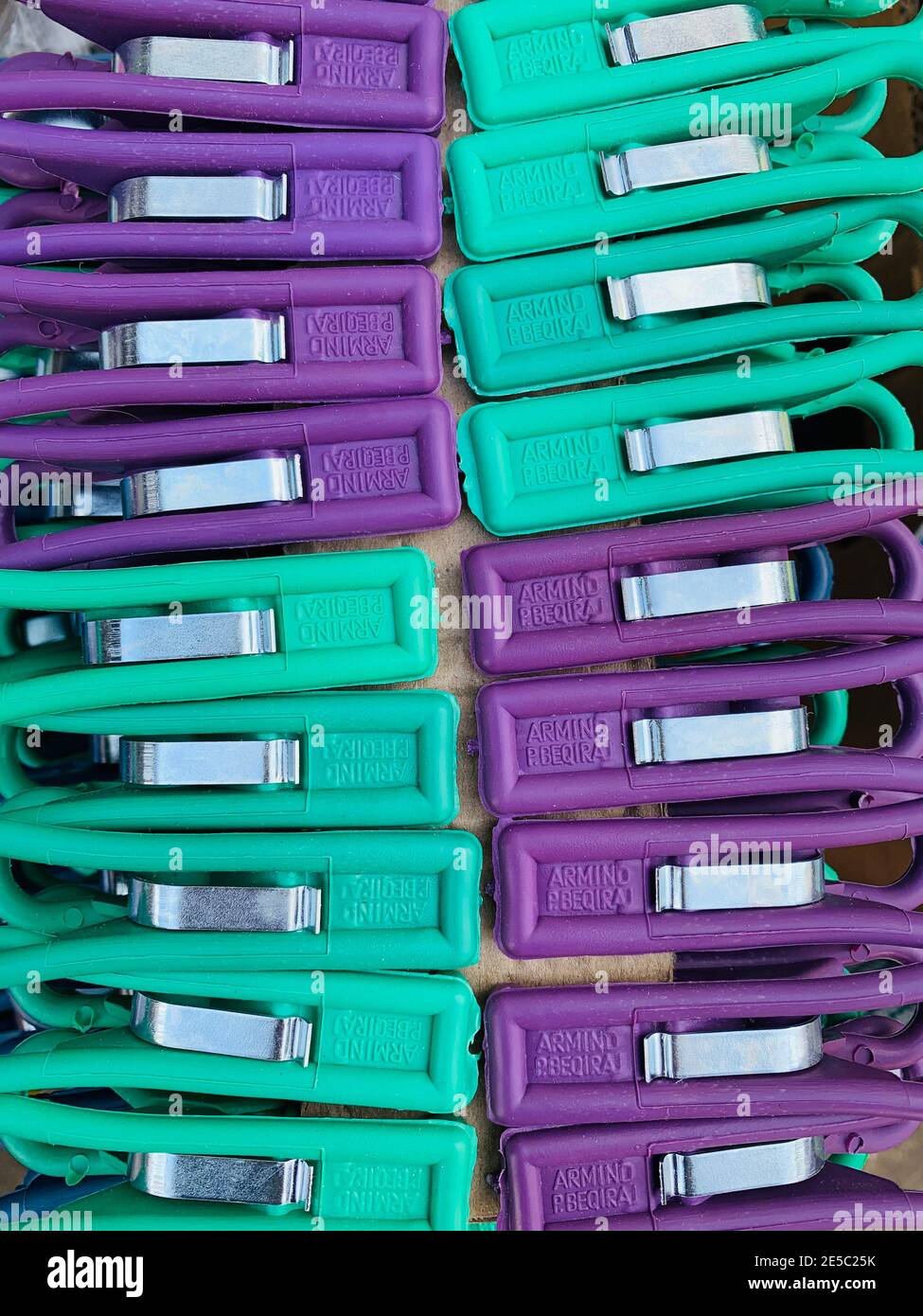 Colorful plastic clothes pins. Top view. Flat lay Stock Photo Alamy