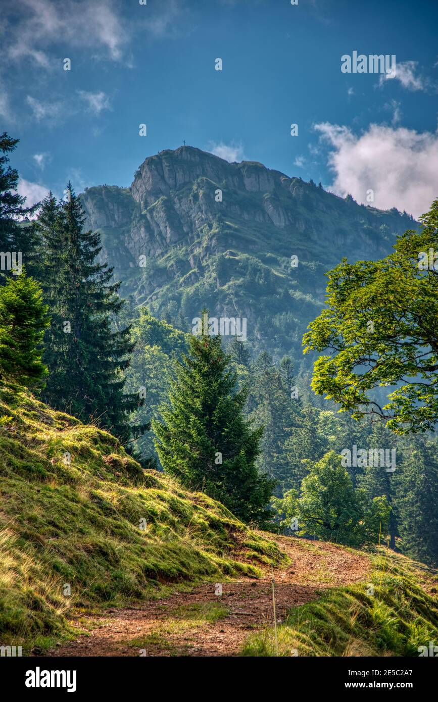 hike in the swiss nature and mountain region of Speer, Federispitz, Chuemettler, Grappehorn Stock Photo
