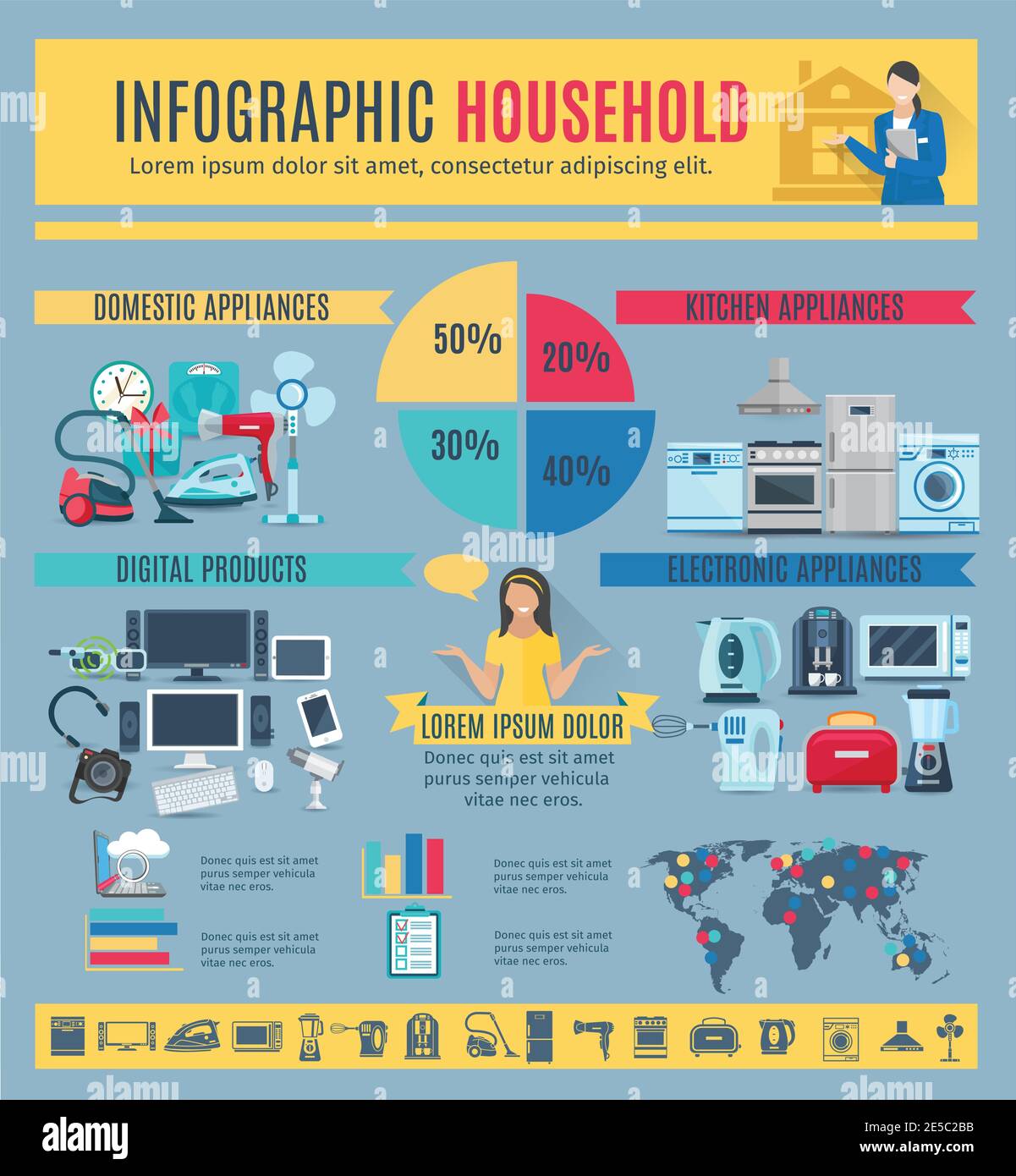 Household appliances infographic layout with digital and electronic ...