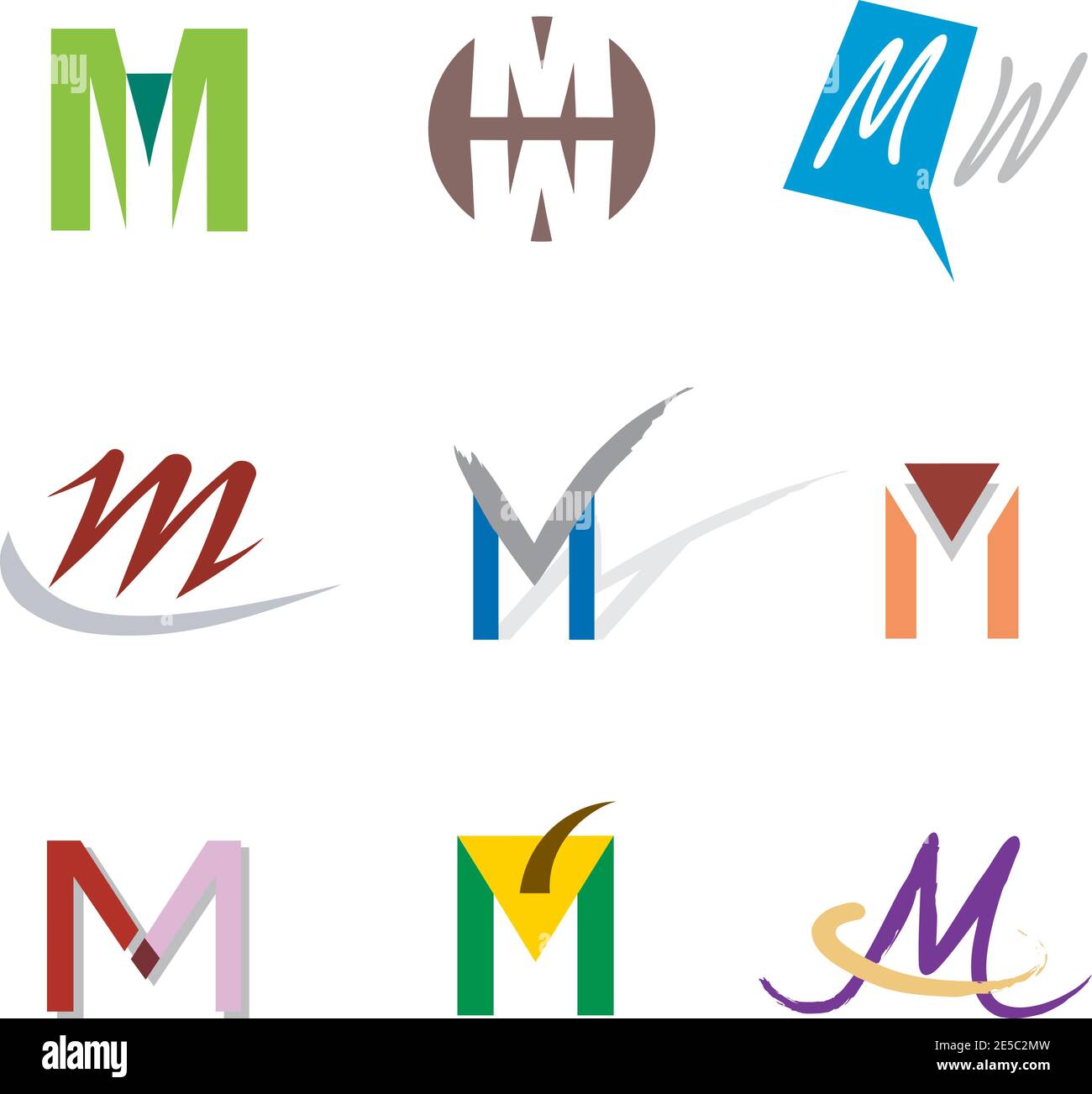 Set of Decorative Letter M Icons - Elements for Logo Design Stock Vector