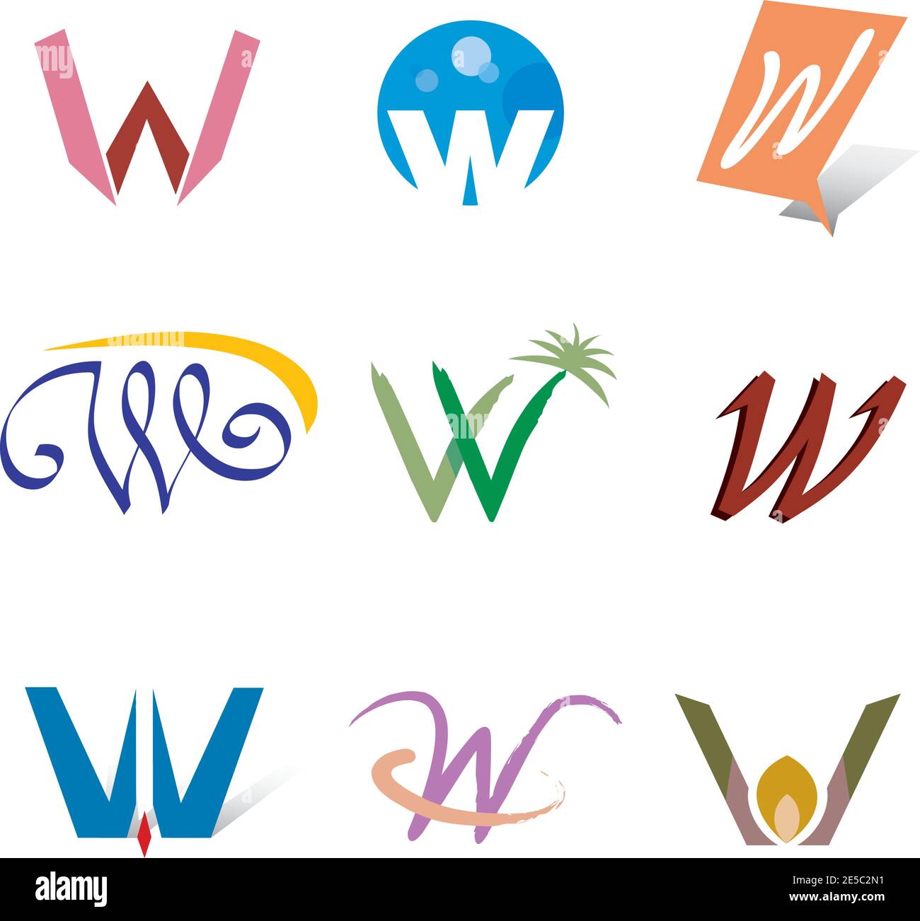 Set of Decorative Letter W Icons - Elements for Logo Design Stock Vector