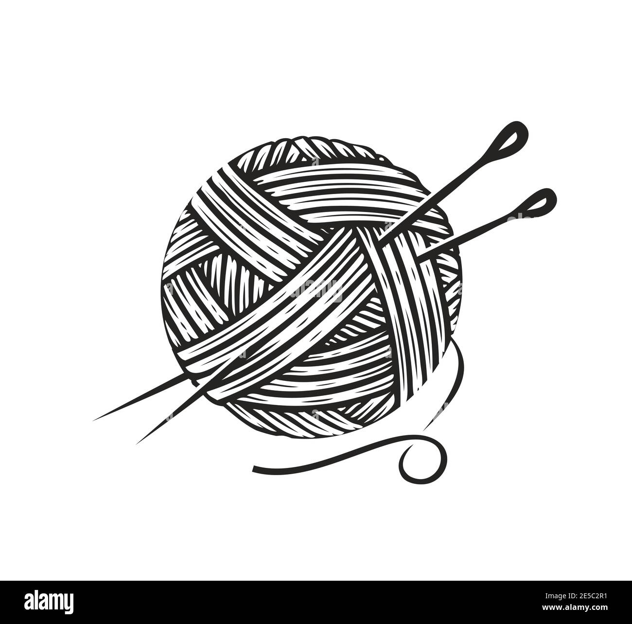 Skein of wool yarn with needles. Knitting, needlework symbol vector illustration Stock Vector