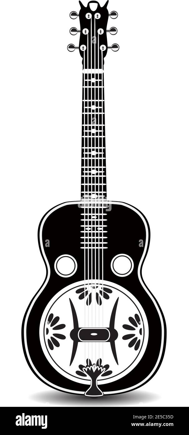 Vector black and white resonator guitar Stock Vector