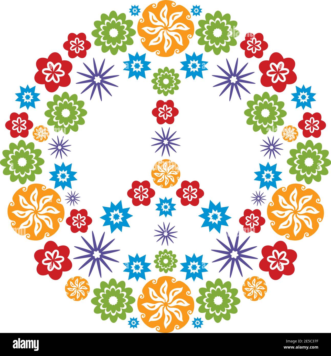 Peace and Love Symbol made of Flowers Multicolored Stock Vector Image