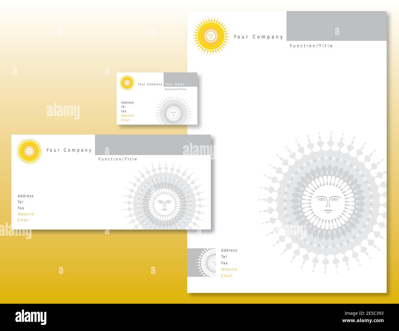 Corporate Identity Set - Letterhead, Business Card, Bright Sun Shape in ...