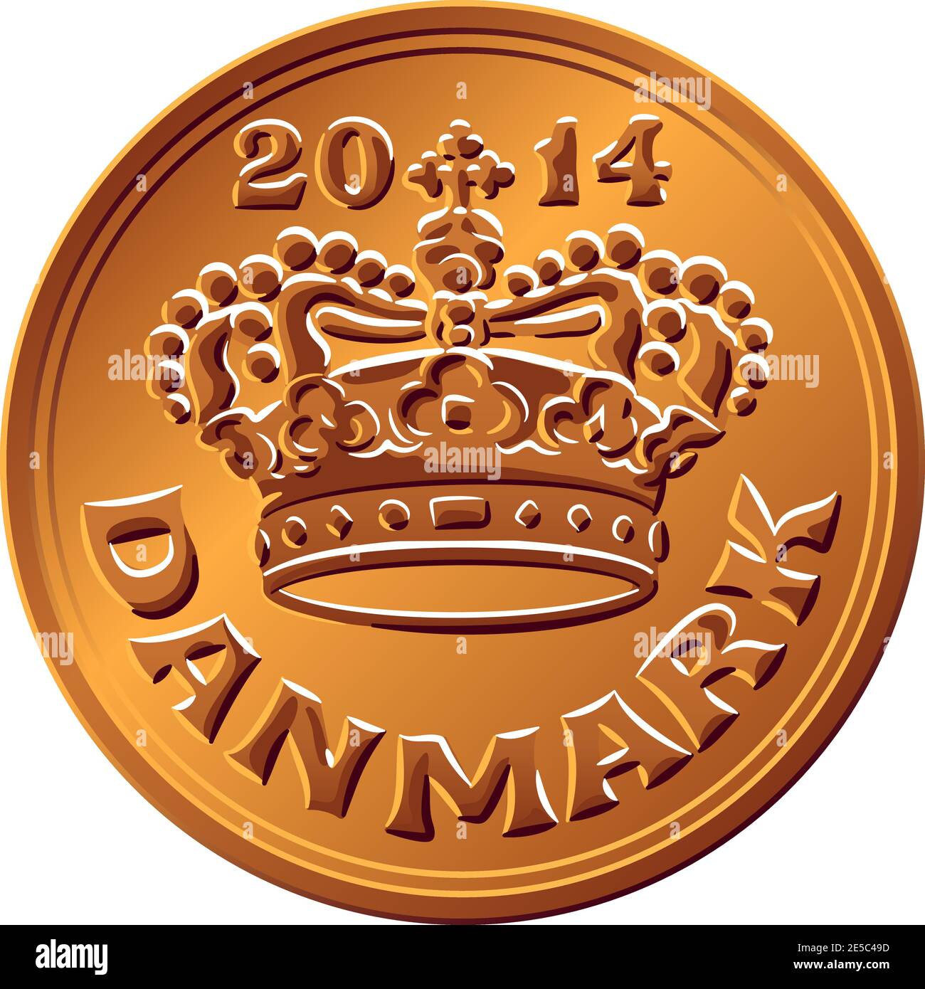 Danish money tin-bronze 50 ore coin. Krone, official currency of Denmark, Greenland, and the Faroe Islands. Stock Vector