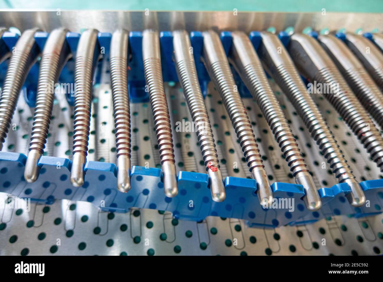 an instrument tray contains rasps for a hip prosthesis operation Stock ...