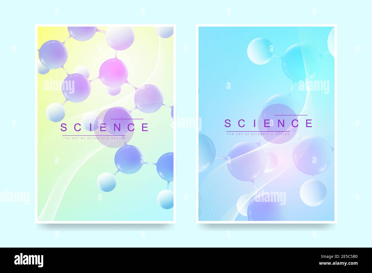 Modern vector template for brochure, leaflet, flyer, cover, magazine or annual report. A4 size with colorful abstract 3d molecules. Atoms. Neurons Stock Vector