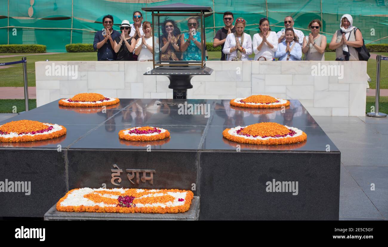 Tourists at Raj Ghat memorial to Mahatma Gandhi, Delhi, India Stock Photo