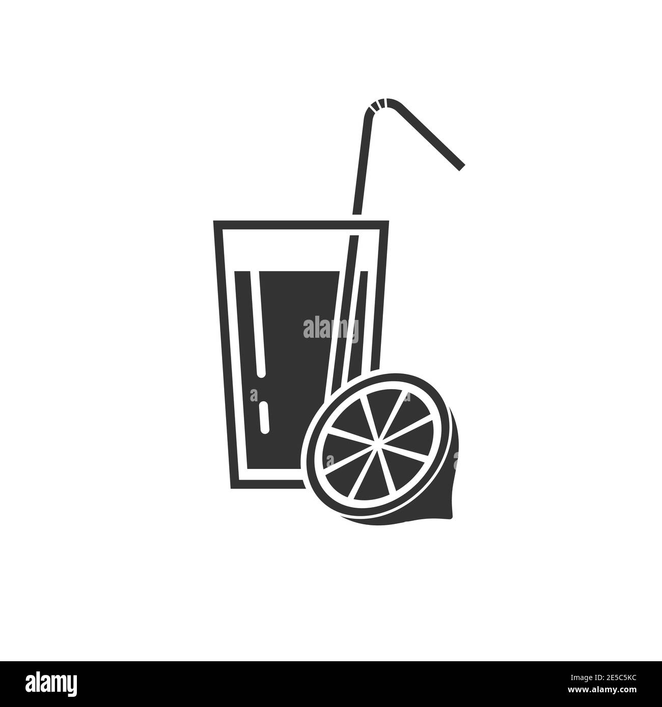 Icon of a soft drink in a glass with a lemon and a straw. Alcoholic and non-alcoholic beverages. Stock Vector