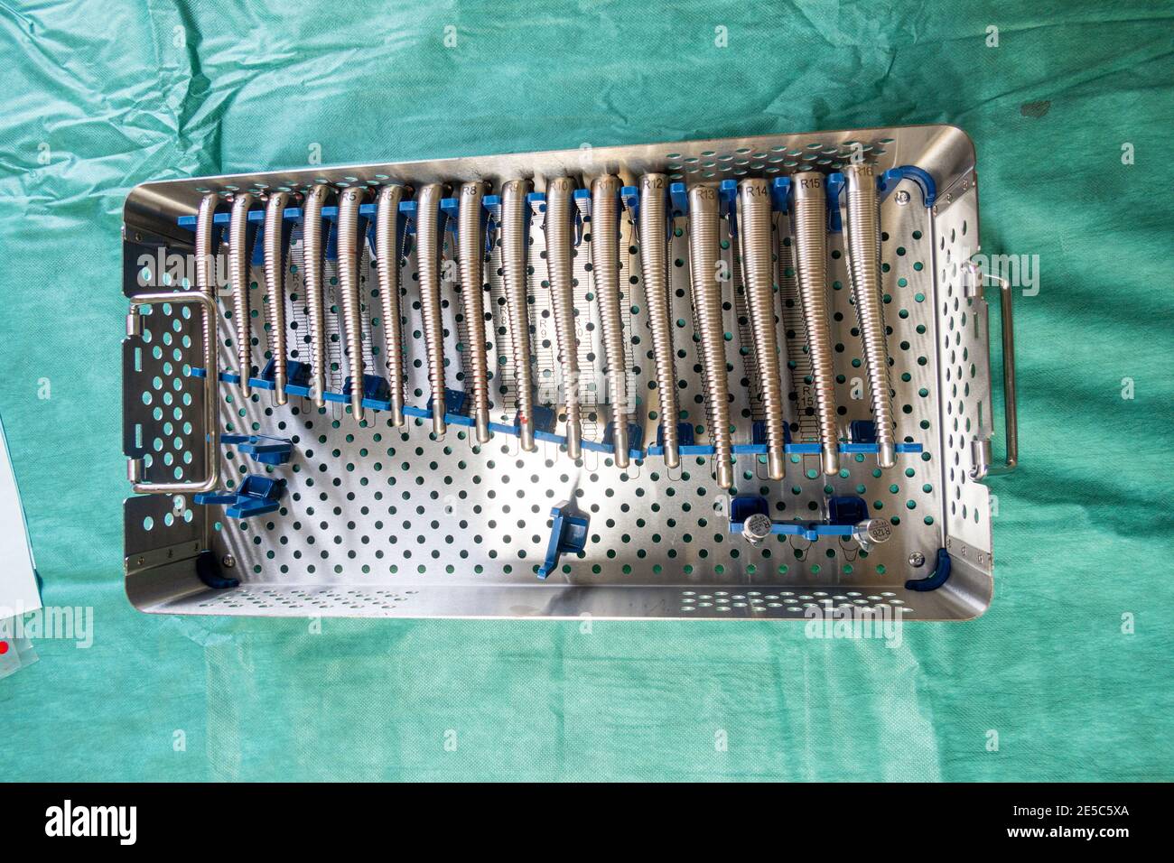an instrument tray contains rasps for a hip prosthesis operation Stock ...