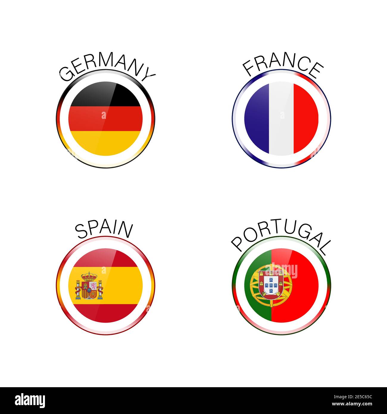 A set of 4 icons of European countries with a caption. Germany, France ...