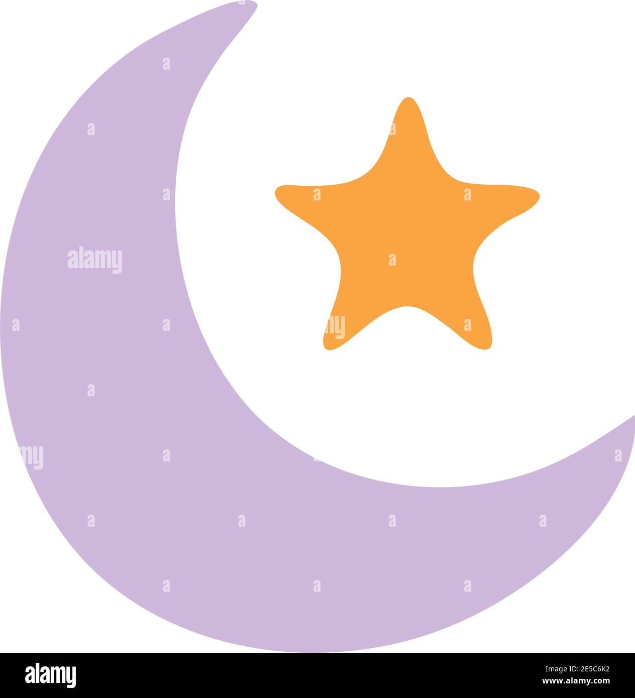 purple moon with one orange star Stock Vector