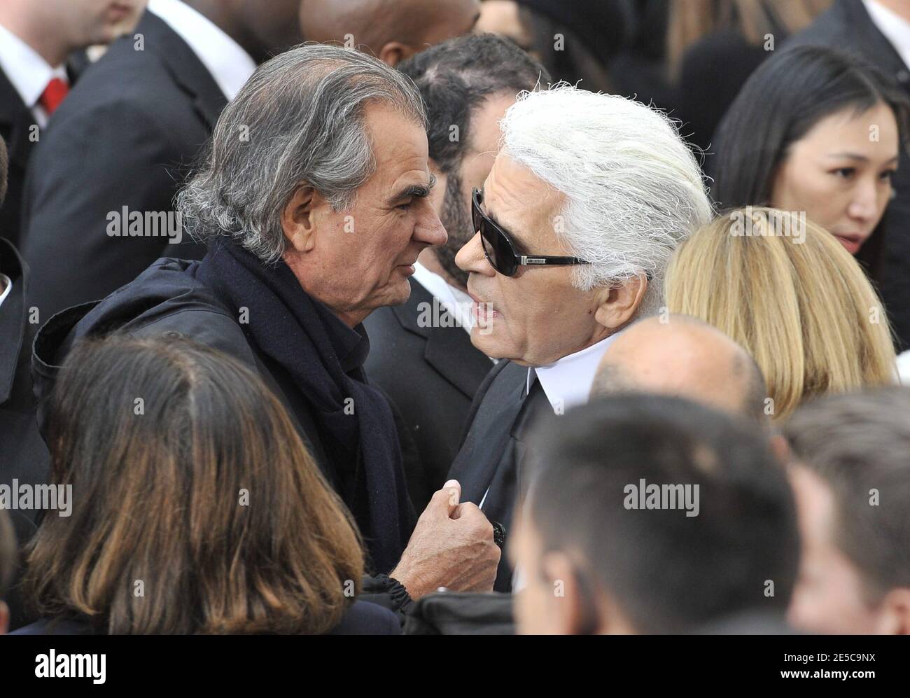 Karl Lagarfeld and photographer Patrick Demarchelier attend the Chanel show  held during Paris Spring 2009 Read-to-Wear Fashion Week at the Grand Palais  in Paris, France on October 3, 2008. Photo by Frederic