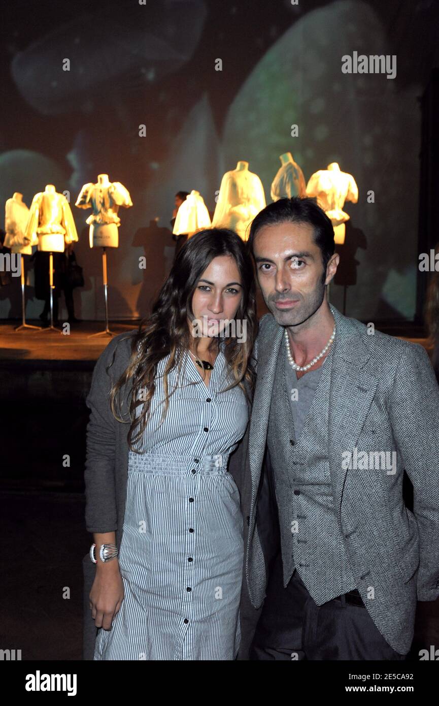 Delfina Fendi poses with designer Giambattista Valli during the  presentation of 'Moncler Gamme Rouge' new collection, designed by Giambattista  Valli, at the Embassy of Romania, in Paris, France on October 3, 2008,