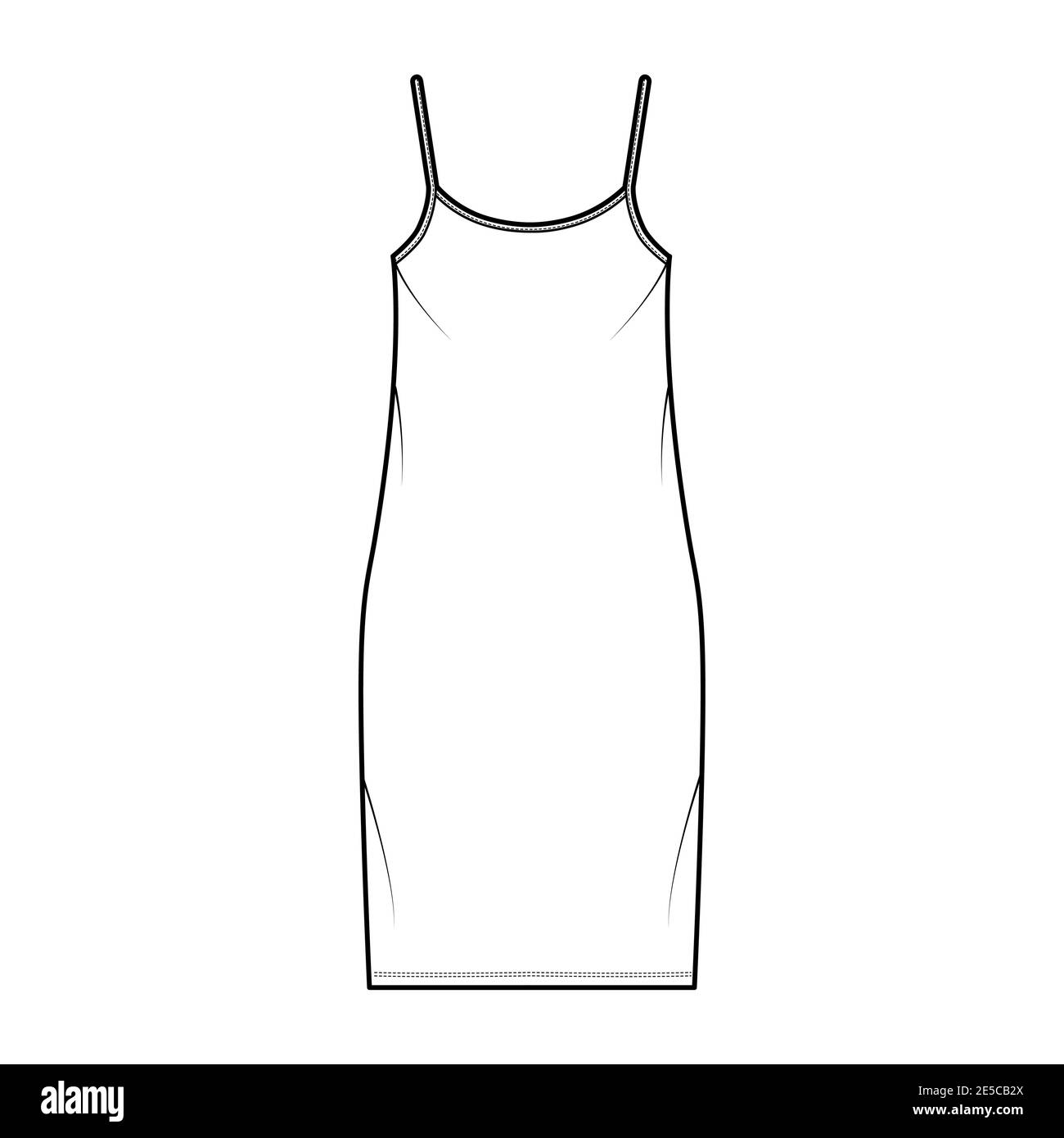 Camisole dress technical fashion illustration with scoop neck, straps ...