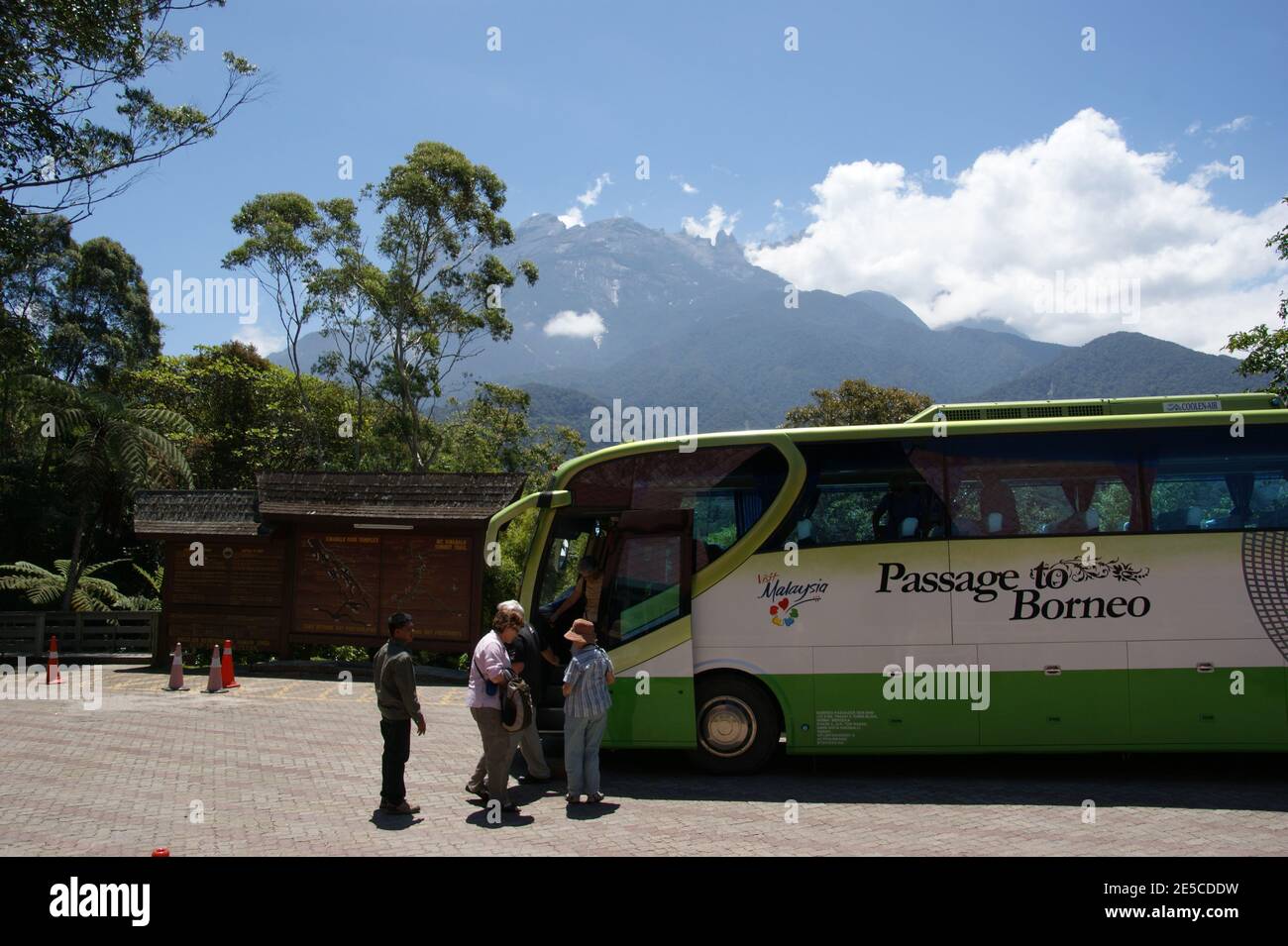 Tourist bus in the Kinabalu Park. Kinabalu National Park, Sabah, Borneo, Malaysia Stock Photo